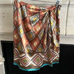 Boston Proper satin Aztec print wrap skirt